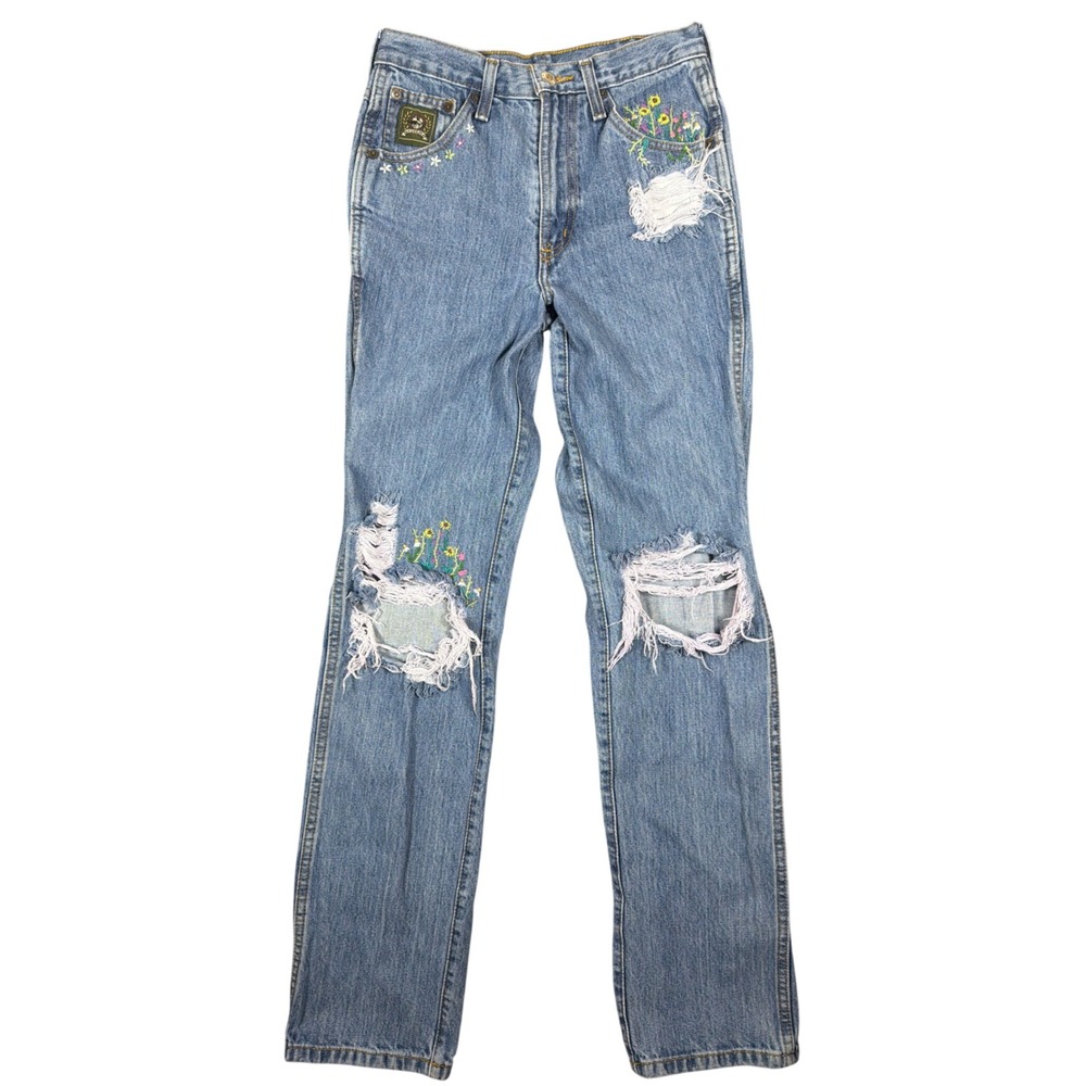Cinch Jeans Women 27x34 MB90530001 Blue Embroidered Distressed GOOD